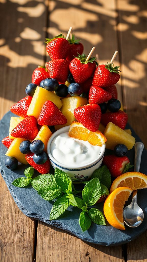 berry kabobs with yogurt