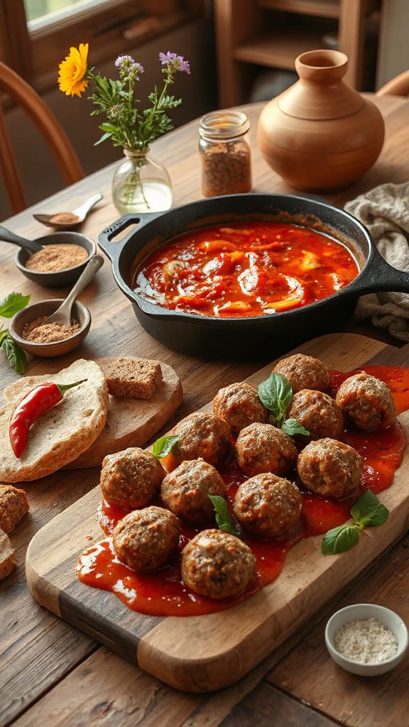 bison meatballs with spicy sauce