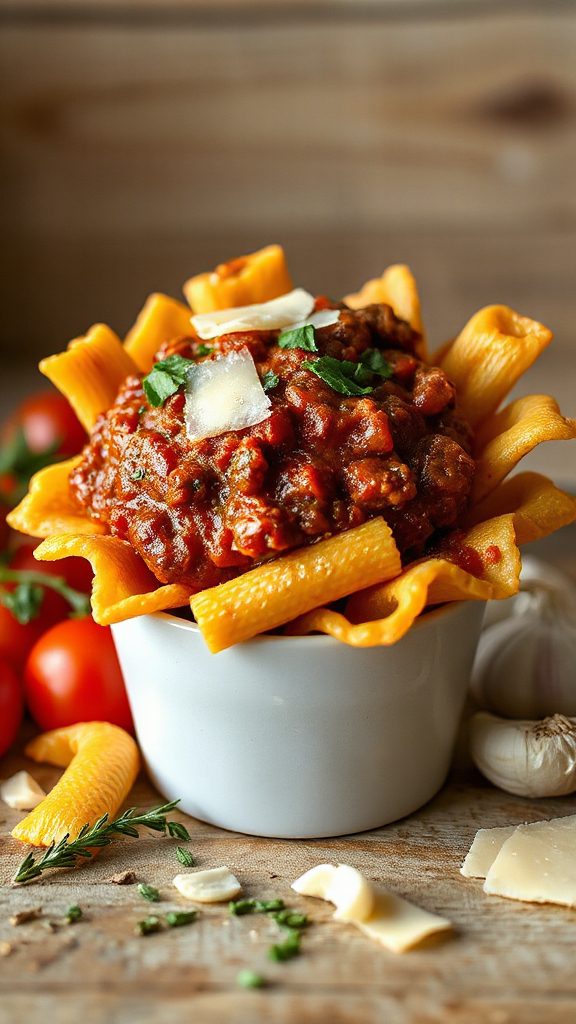 bolognese pasta in cups