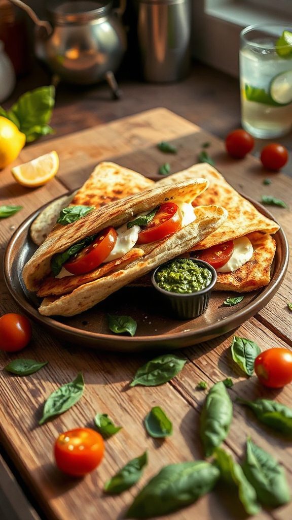 caprese quesadilla with basil