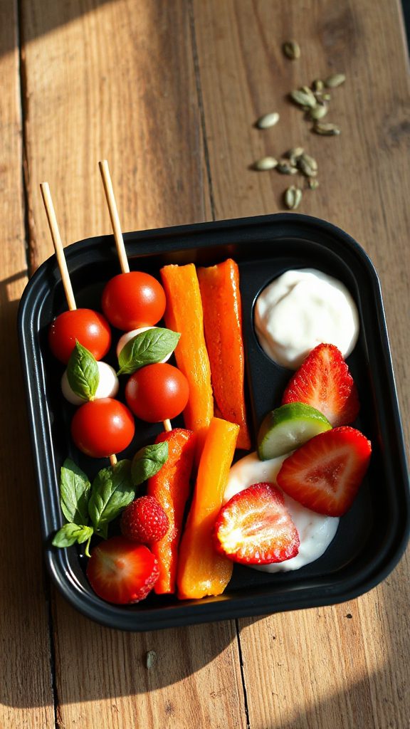 caprese skewers with mozzarella