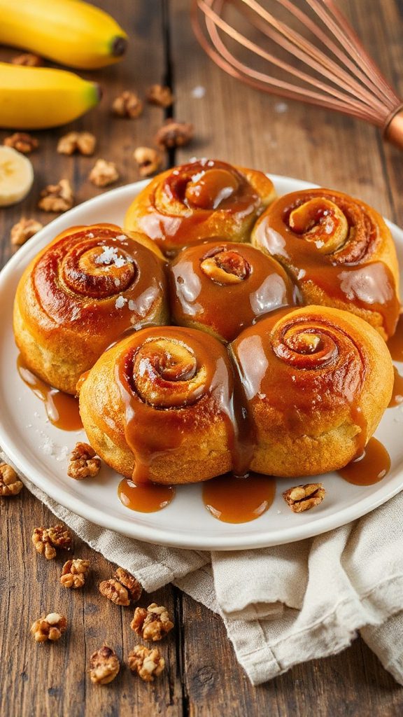 caramel banana bread rolls