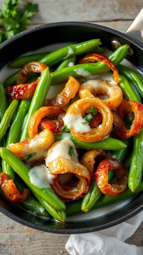 caramelized onion coconut green beans