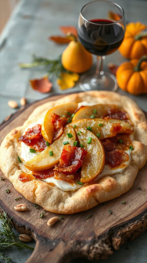 caramelized pear bacon flatbread