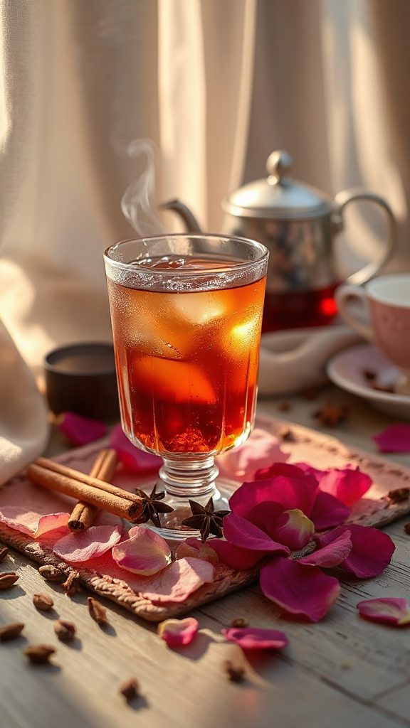 chai tea with rose petals