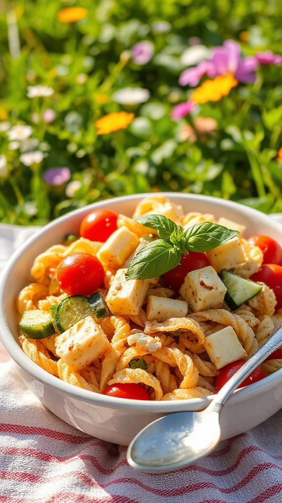 cheese cubes enhance pasta salad