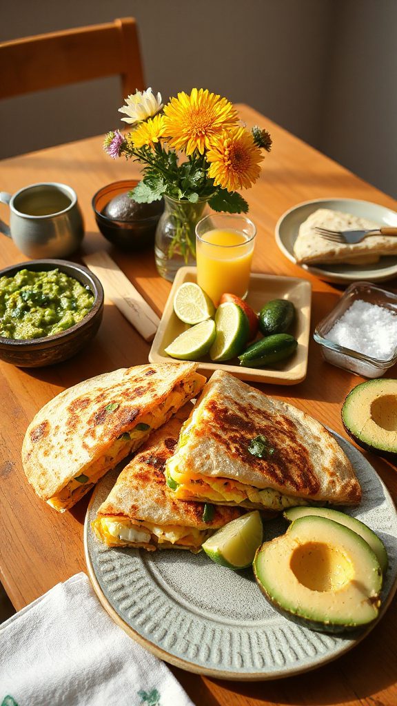 cheesy egg filled quesadillas