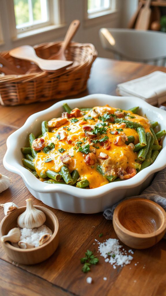 cheesy garlic green beans casserole