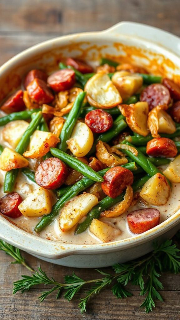 cheesy kielbasa green bean casserole