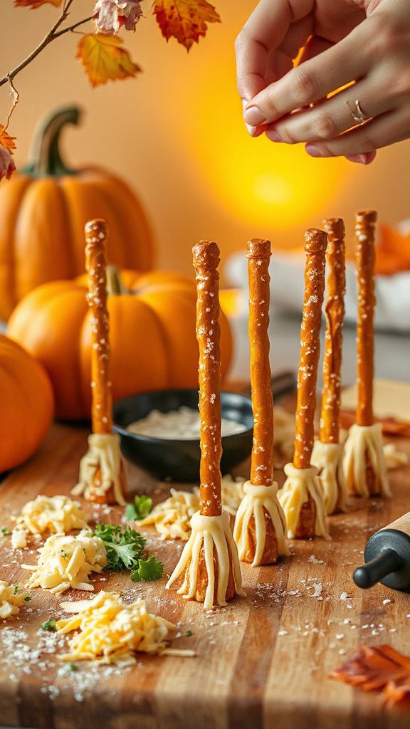 cheesy pretzel broom snacks