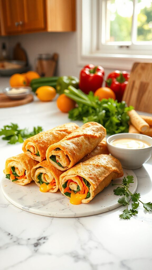 cheesy veggie filled tortilla roll ups