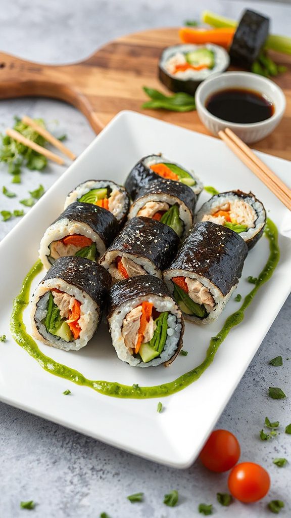chicken and veggie sushi