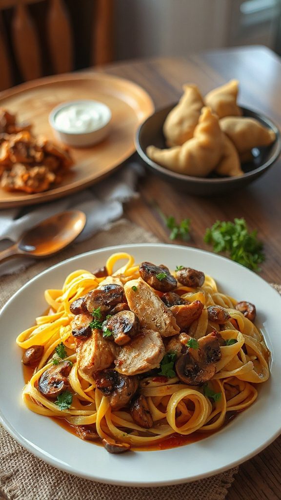 chicken mushrooms flat noodles