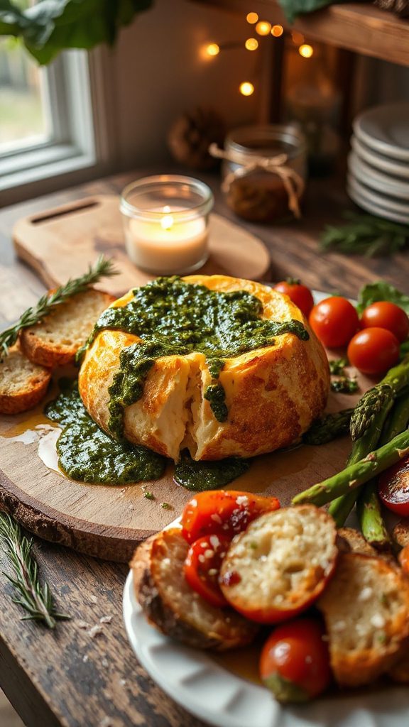 chimichurri topped baked brie
