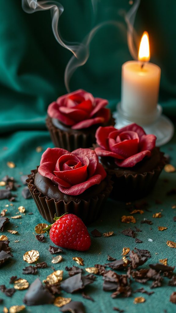 chocolate raspberry rose tarts