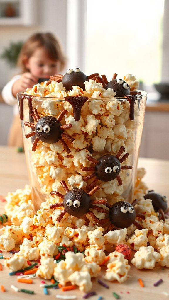 chocolate spider popcorn treat