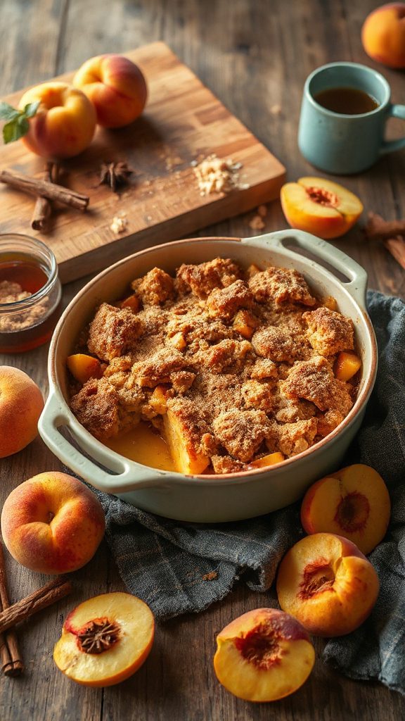 cinnamon spiced peach crumble dessert cinnamon spiced peach crumble dessert