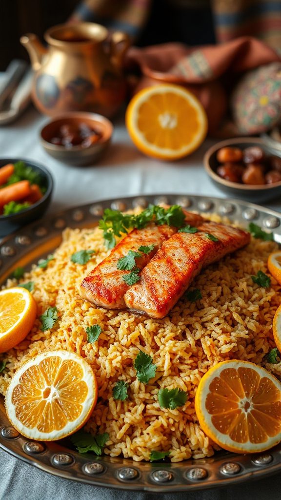 citrus infused salmon rice dish
