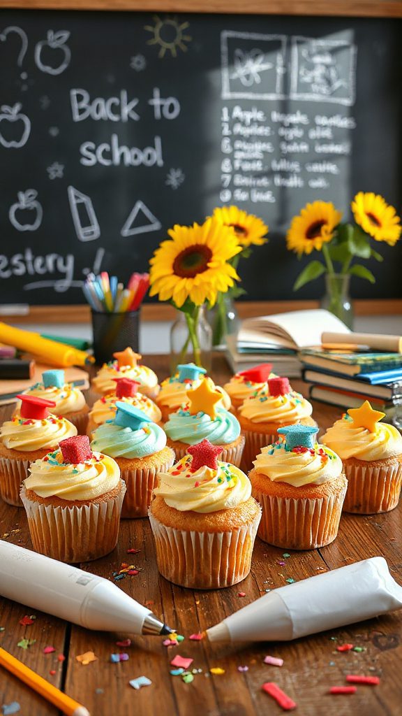 classroom themed decorated cupcakes