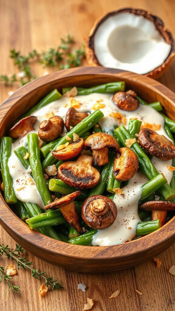 coconut mushroom green bean casserole