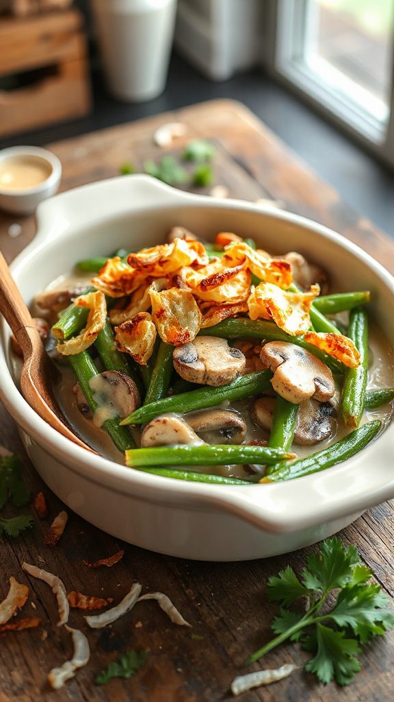 coconut mushroom green bean casserole