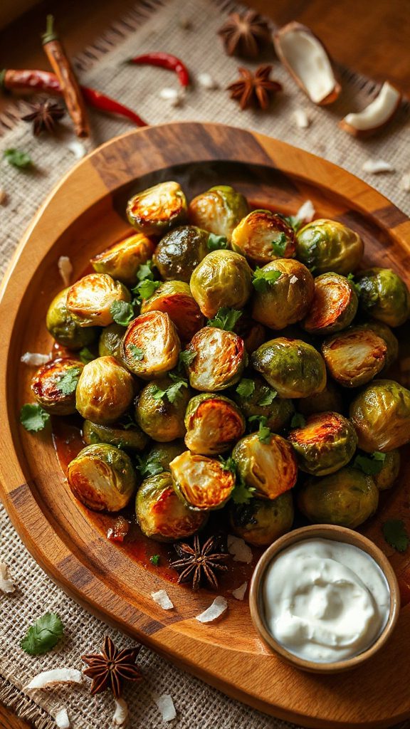 coconut spiced brussels sprouts dish