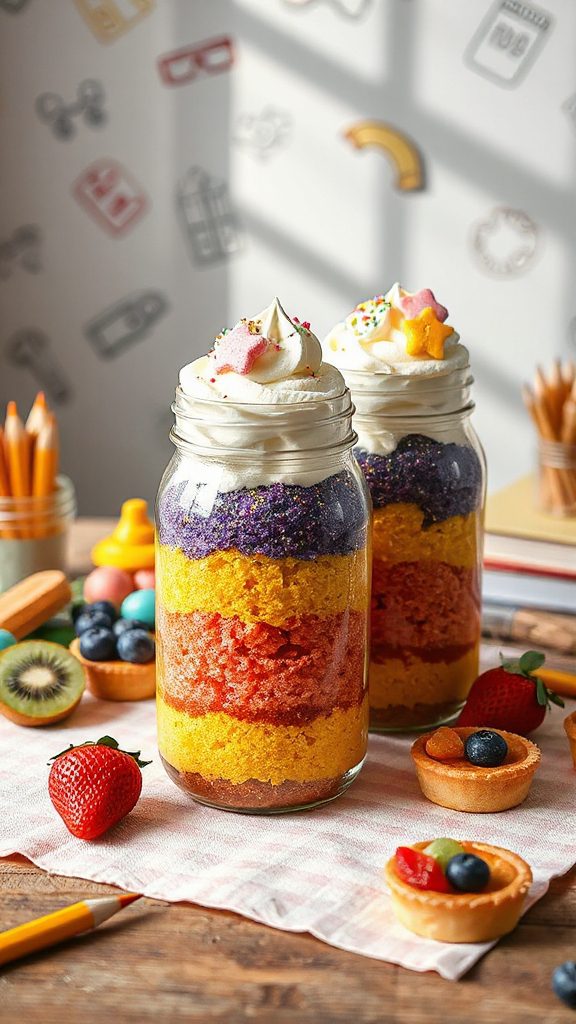 colorful cake in jars