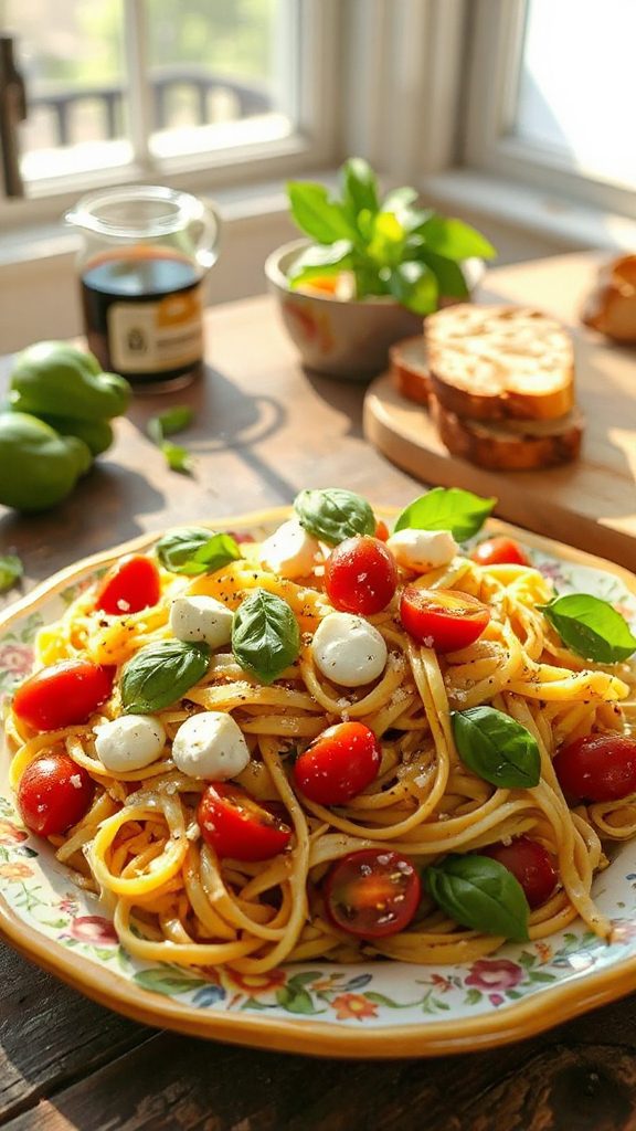 colorful caprese pasta salad