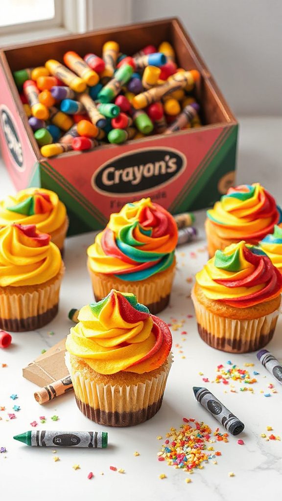colorful crayon box cupcakes