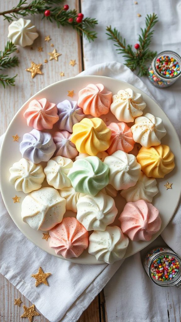 colorful festive meringue cookies