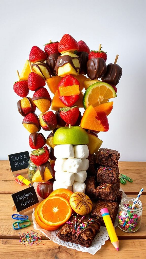 colorful fruit chocolate kabobs