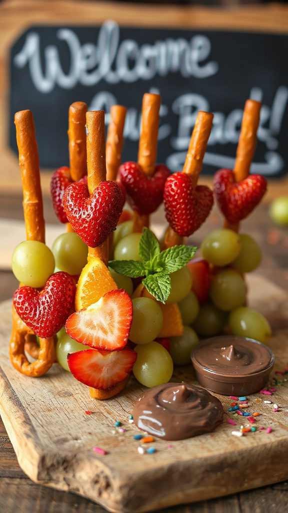 colorful fruit pretzel kabobs