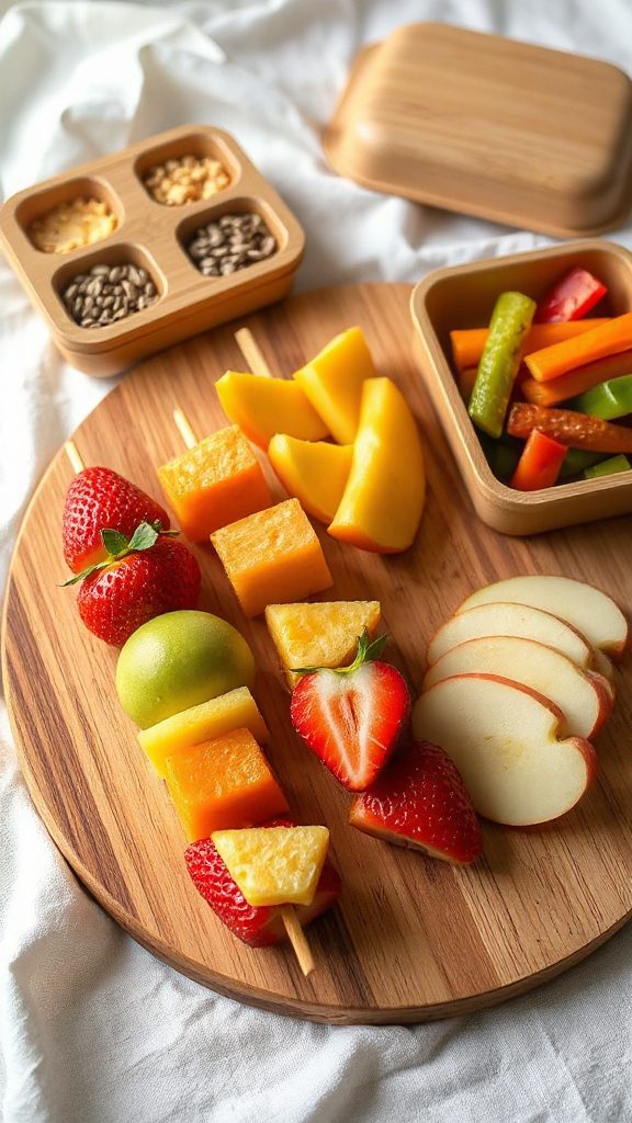 colorful fruit skewers snack