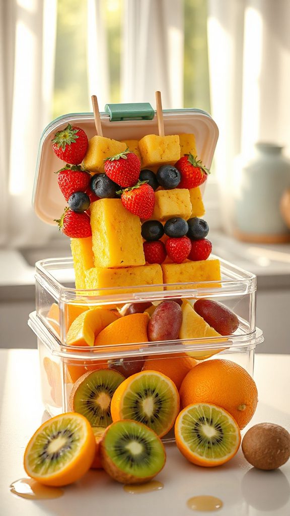 colorful fruit snack skewers