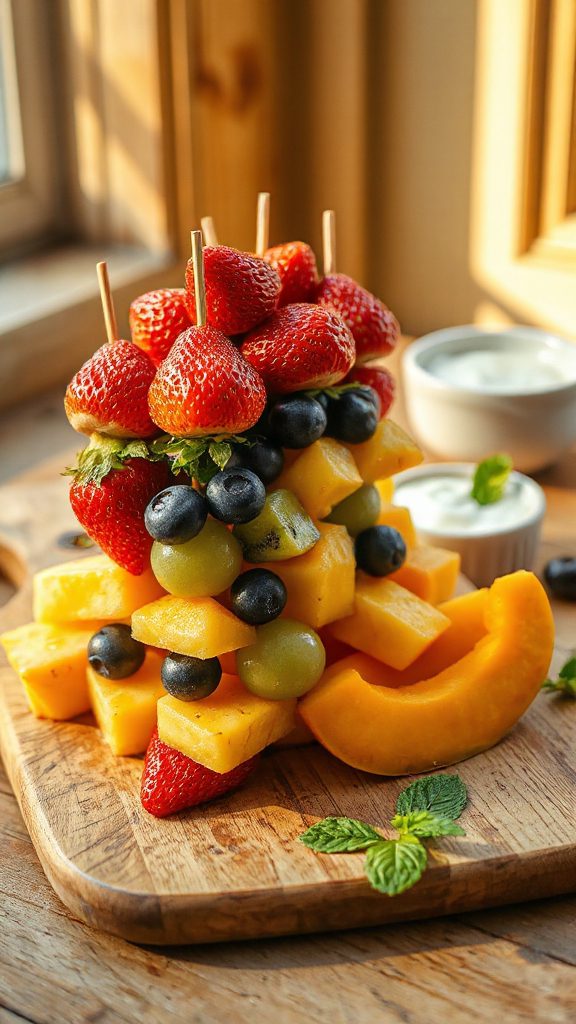 colorful fruit snack skewers