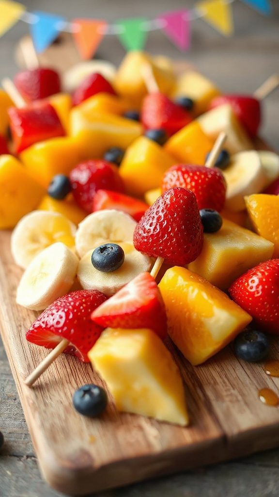 colorful fruit snack skewers