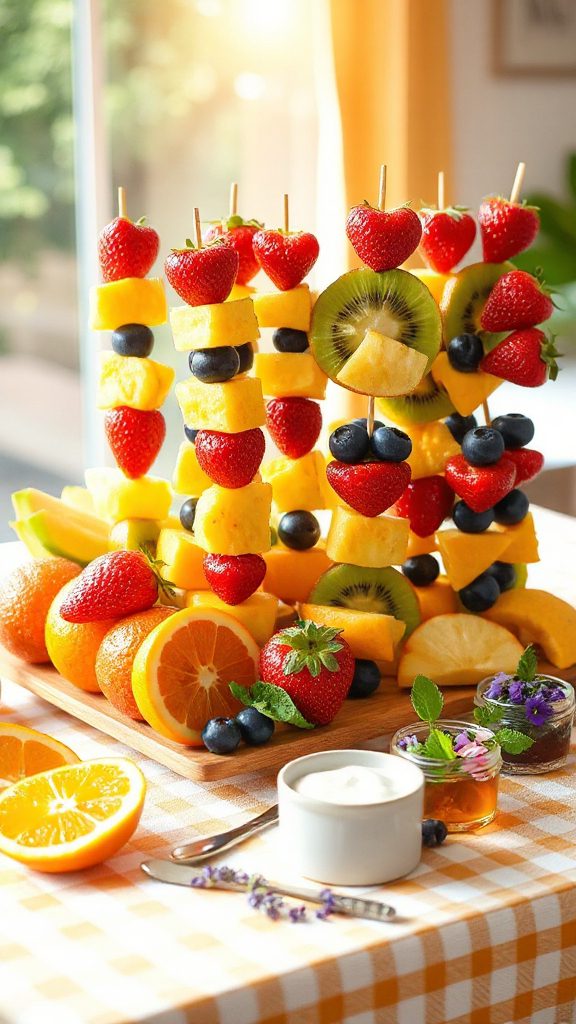 colorful fruit snacks skewers