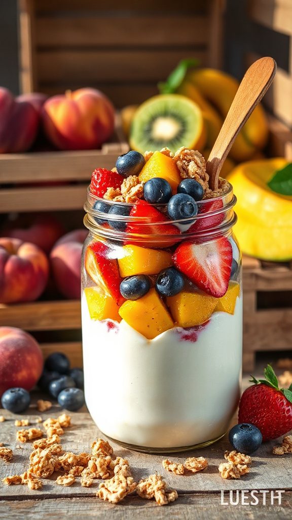 colorful fruit yogurt parfait