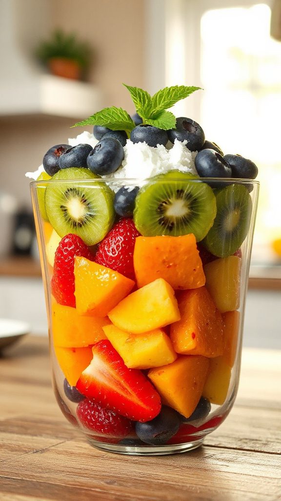 colorful layered fruit dessert