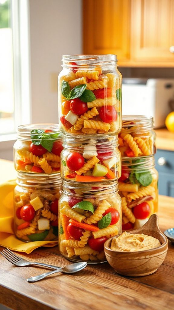 colorful layered pasta salad