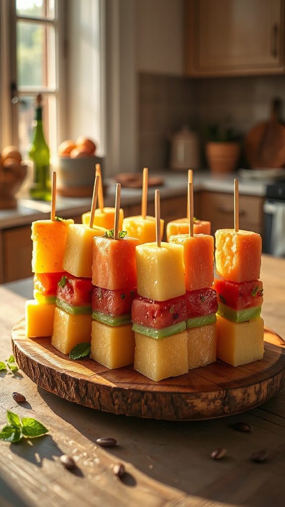 colorful melon skewers snack