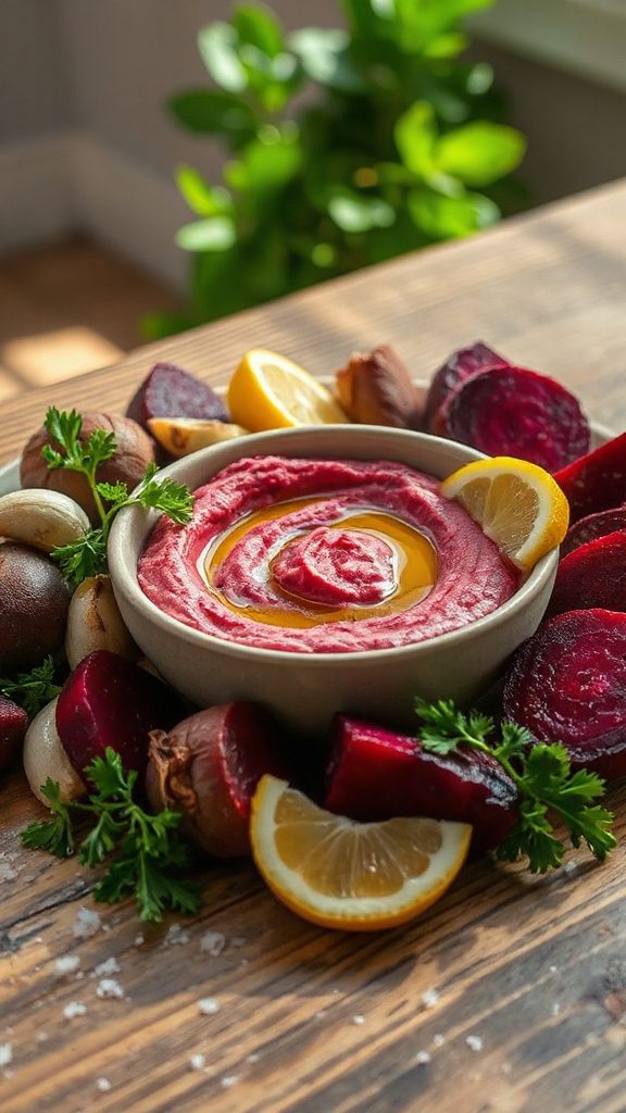 colorful nutritious beet hummus