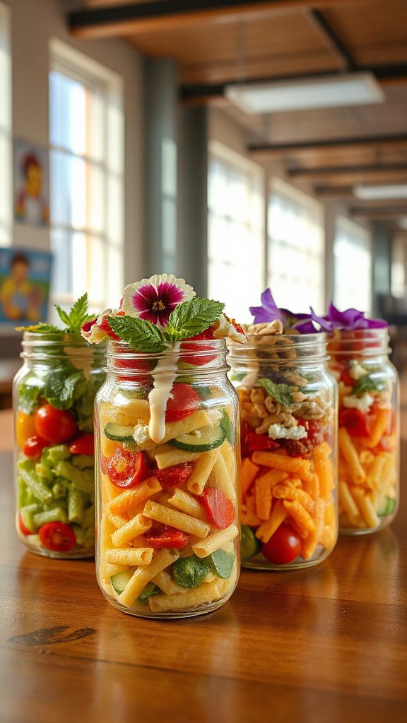 colorful pasta salad jars