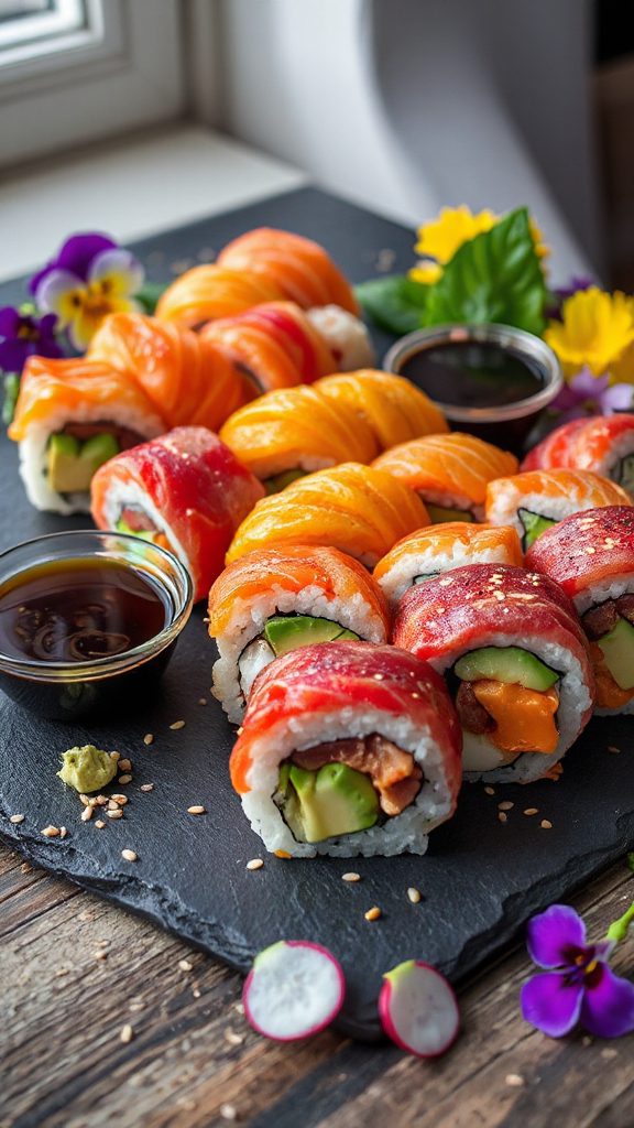 colorful sushi roll creation