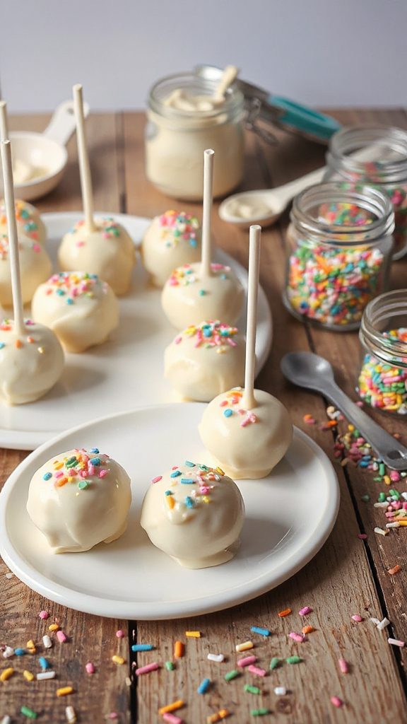 colorful vanilla cake pops