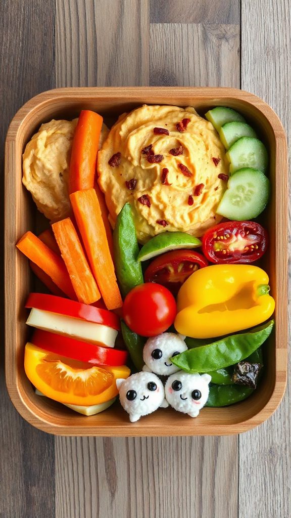 colorful veggie hummus bento