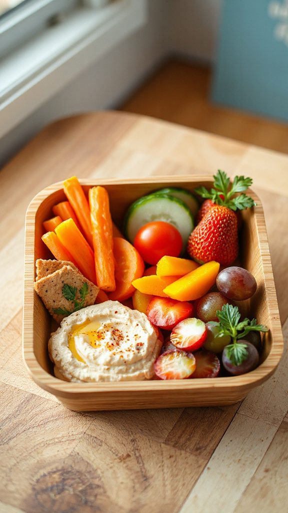 colorful veggie hummus bento