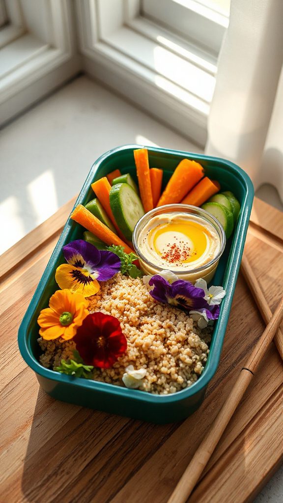 colorful veggie hummus lunch