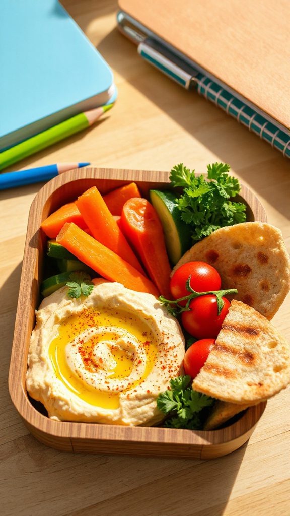 colorful veggie hummus lunch