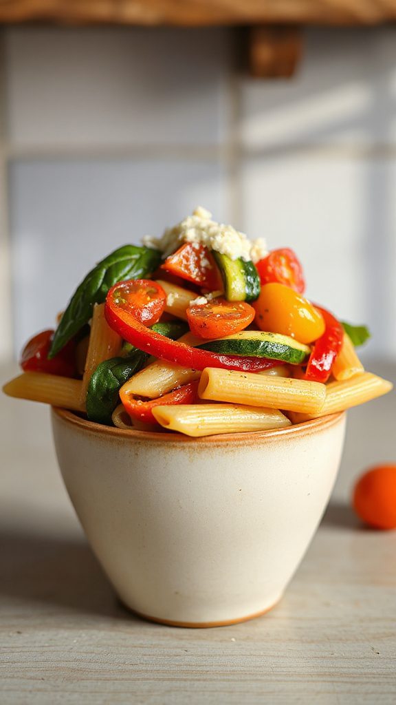 colorful veggie pasta cups